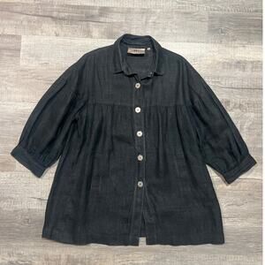 Dancing Ladies 100% Hemp Oversized Lagenlook Black Button Up Top Boho Distressed